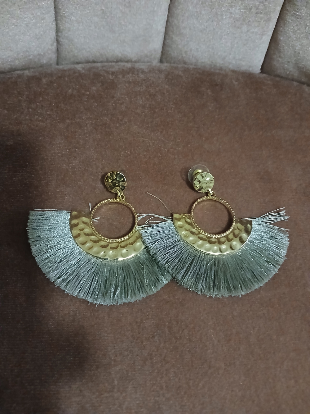 Gold and Gray Fringe Hoop Earrings - Women Jewelry